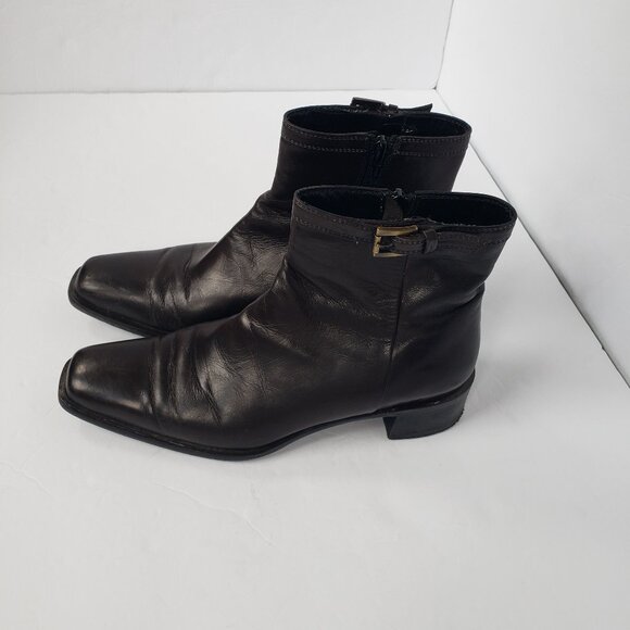 Sante Borella Italian Leather Block Heel Brown Chelsea Ankle Boots - Picture 2 of 12